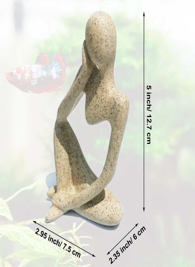 Anranmm Sandstone Meditating Statue Fish Tank Decorations Betta Fish Aquarium Ornaments Small Thinker Statue Decorative Accessories for Underwater Landscaping Home Garden Décor - Image 2